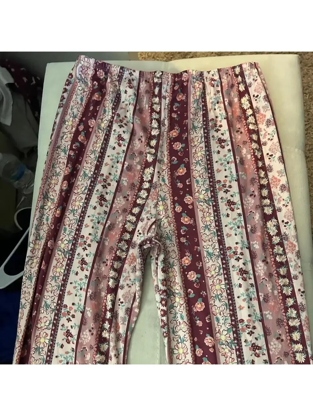 Beautees floral and striped wide leg, flare leggings size YXL or 14-16 years